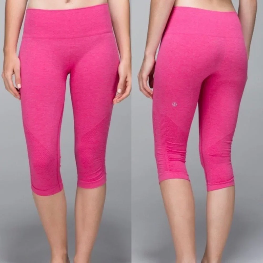 Lululemon In The Flow Crop Seamless Pink Magenta Leggings 8